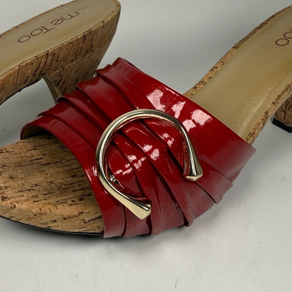 Me Too Women 9 Persil Red Patent Leather Cork Kitten Heel Mule Sandals y2k retro - Picture 8 of 9